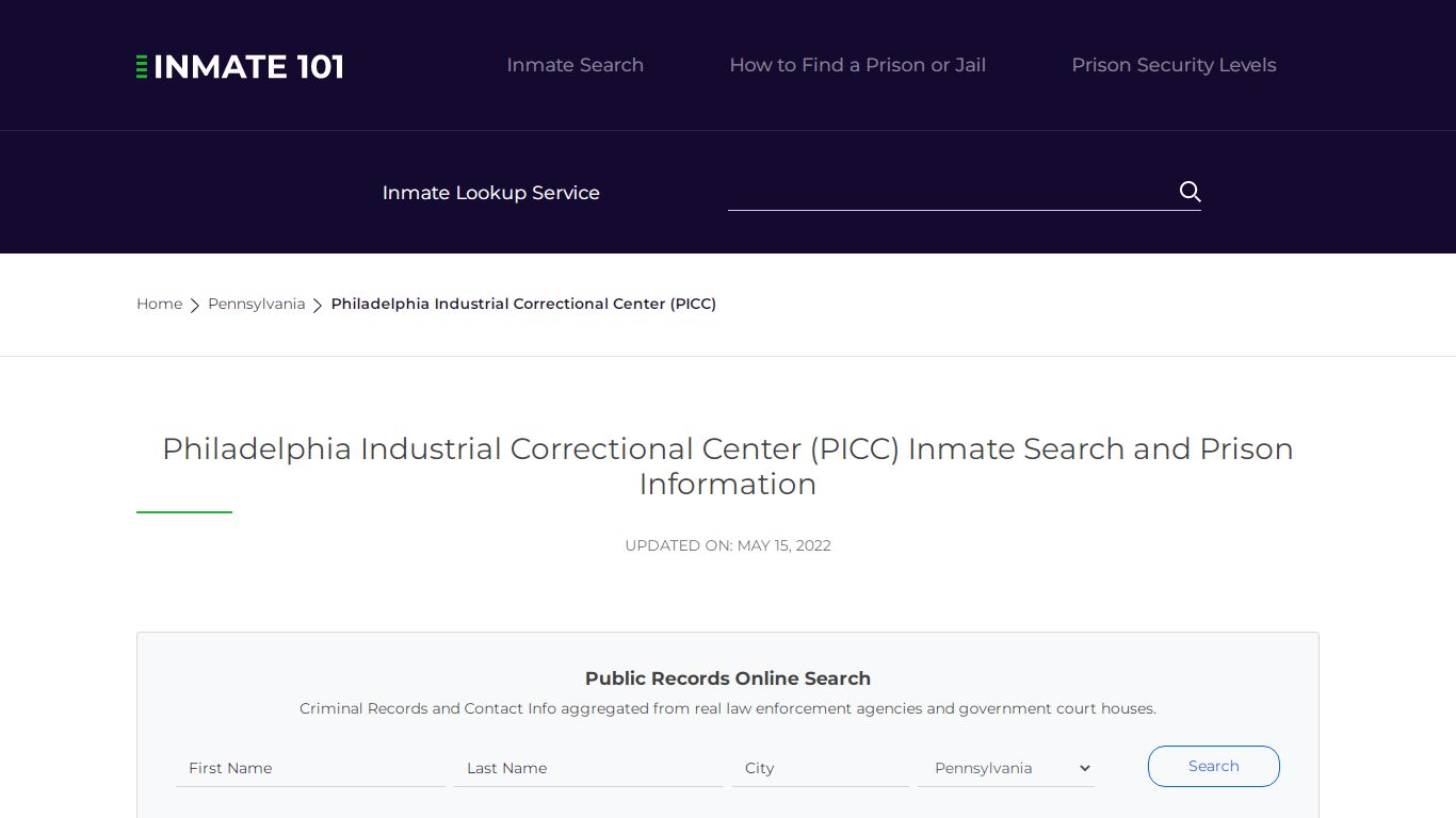 Philadelphia Industrial Correctional Center (PICC) Inmate ...